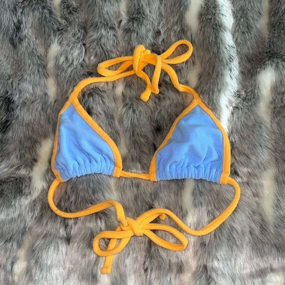 Frankie’s Tia Terry Bikini top orange blue in Bluebird sz small S
